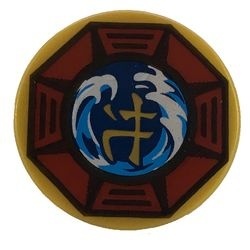 14769pb144-115 Tegel 2x2 rond met nopgat achterkant Airjitzu Wave symbool in donker rood goud, parel NIEUW *0L0T1