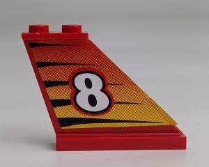 2340pb006R-5G Staart met nummer 8 op gestreepte achtergrond RECHTS (sticker) rood gebruikt *1D041
