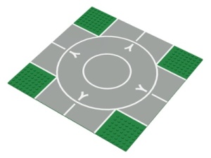2361px2-6G Vliegveldplaat 32x32 kruising met startbaan "V"- teken smal, zijkanten 7 nops breed groen gebruikt *3K000