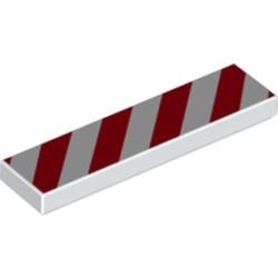 2431p02-1G Tegel 1x4 met witte en rode strepen wit gebruikt *5t04-01