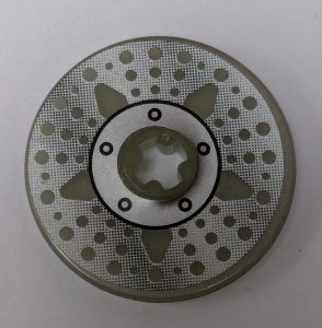 2723pb032-118G Technic Disk 3x3 met asgat ster, Set 8646 (Sticker) transparant, lichtgevend gebruikt *5S060