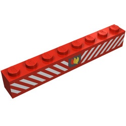 3008px7-5G Steen 1x8 Fire Logo en witte strepen rood gebruikt *5V08-07