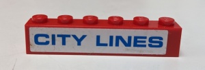 3009pb214-5G Steen 1x6 CITY LINES (Sticker) rood gebruikt *5V06-08