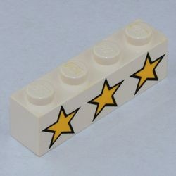 3010pb005-1 Steen 1x4 met opdruk drie gele sterren wit NIEUW *0K0000