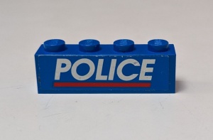 3010pb174-7G Steen 1x4 POLICE met rode streep (Sticker) blauw gebruikt *5V04-15