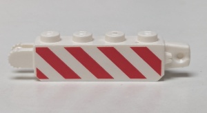 30387p02-1G Scharniersteen 1x4 1 en 2 vingers uiteinde rode strepen wit gebruikt *1L0000
