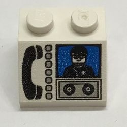 3039px14-1G Dakpan bedrukt 45 2x2 met telefoon en minifiguur wit gebruikt *5R000