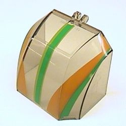30633px1-13G Ruit 4x6x6 rechtop cockpit Oranje/groene strepen transparant bruin (kleurnaam was: trans ZWART) gebruikt *