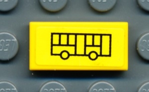 3069bpb0021-3G Tegel 1x2 met bus (Sticker) geel gebruikt *5T02-09