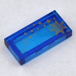 3069px39-14 Tegel 1x2 met gouden sterren transparant donkerblauw NIEUW *1L000