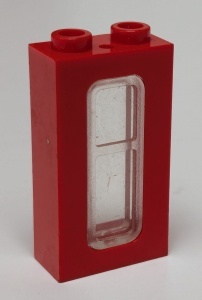 4035c01-5G Trein, raam 1x2x3 MET TRANSPARANT GLAS rood gebruikt *1C036