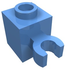 60475-42 Steen 1x1 met clip verticaal (open OF dichte nop) blauw, midden NIEUW *1B031