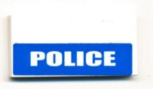 87079pb0072-1G Tegel 2x4 POLICE (Sticker) wit gebruikt *5t14-03