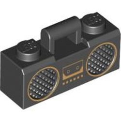 93221pb01-11G Radio met gouden cassettespeler en speakers zwart gebruikt *1E020