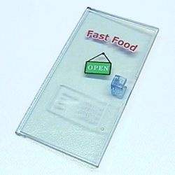 bb0003pb03-74 Deur 1x4x6 met 'Fast Food' transparant middenblauw NIEUW *