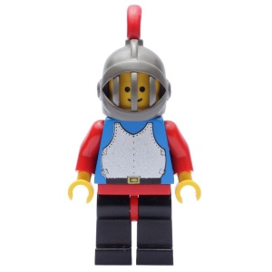 cas186G Chain Mail - blauw, Grill helm, Zwarte benen, rode Hips, rode armen, rode Plume gebruikt *0M0000