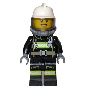 cty0629 Brandweer ,witte helm,uniform met reflectiestrepen,luchtslang met tank, open mond lachend NIEUW *0M0000