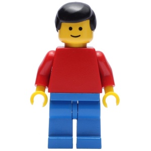 pln050G Effen rode Torso met rode armen, blauwe benen, zwart haar gebruikt *0M0000