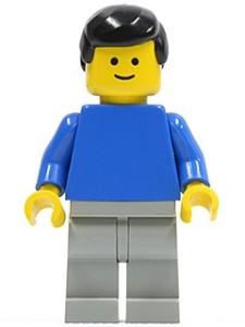 pln074G Effen blauw Torso met blauwe armen, lichtgrijze benen, zwart haar gebruikt *0M0000