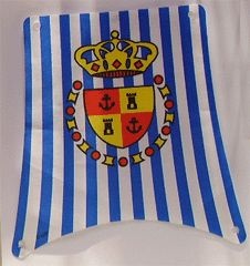 sailbb02-1G Hoofdzeil met blauwe strepen en schild (ZO GOED ALS NIEUW, 1 VOUW IN HOEK) wit gebruikt *5D000