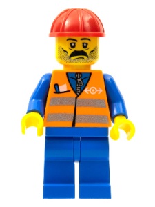 trn001 Oranje Vest met Veiligheids Strepen - blauw benen, rode construction helm NIEUW *0M0000