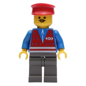 trn080G Conducteur, rode pet, rood vest met logo, donkergrijze broek (Santa Fe) gebruikt *0M0000
