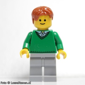 twn140 Jongen, groene trui met V-hals en donkeroranje haar NIEUW *0M0000