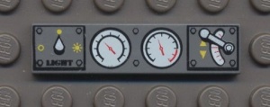 2431px17-85G Tegel 1x4 Twee meters midden en knoppen/hendel grijs, donker (blauwachtig) gebruikt *5t04-10