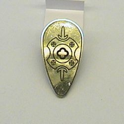 2586px12-11G Schild ovaal gouden geometrische figuren zwart gebruikt *0L0000