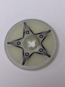 2723pb034-118G Technic Disk 3x3 met asgat ster, Set 8647 (Sticker) transparant, lichtgevend gebruikt *5S076