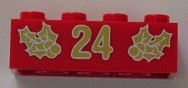3001pb065-5G Steen 2x4 kerstster en nummer 24 rood gebruikt *5V12-06