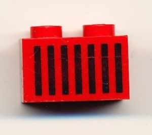 3004p06-5G Steen 1x2 opdruk zwarte grille rood gebruikt *5V02-08