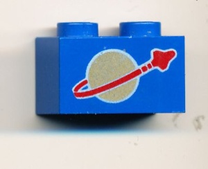 3004p90-7G Steen 1x2 Classic Space Logo (goud) goede goudkleur blauw gebruikt *5V02-11