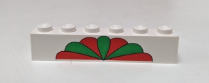 3009pb012-1G Steen 1x6 Rood/groene waaier wit gebruikt *5V06-01