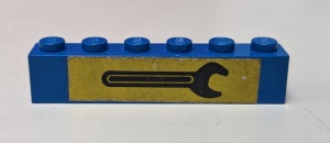 3009pb064-7G Steen 1x6 Moersleutel op gele achtergrond (Sticker) blauw gebruikt *5V06-10