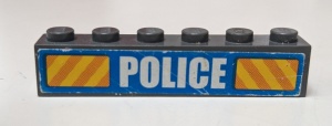 3009pb122-85G Steen 1x6 POLICE met rood/gele strepen (Sticker) grijs, donker (blauwachtig) gebruikt *5V06-12