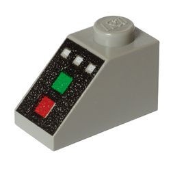 3040px1-9G Dakpan 45 graden 1x2 met knoppen en rode/groene lampjes lichtgrijs (klassiek) gebruikt *5R000