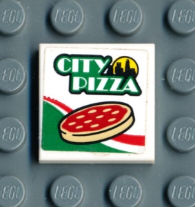 3068bpb1083-1G Tegel 2x2 CITY PIZZA (Sticker) wit gebruikt *5T05-12