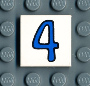3068pb32-1G Tegel 2x2 Cijfer 4 in blauw wit gebruikt *5T05-14