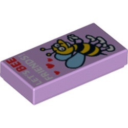 3069bpb0374-154 Tegel 1x2 bij met hartjes ' LET'S BEE FRIENDS' lavender, licht NIEUW *