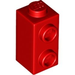 32952-5G Steen 1x2 HOOG met twee noppen zijde rood gebruikt *1L035