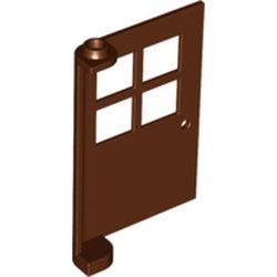3861-88G Deur 1x4x5 met 4 raampjes- geen frame nodig bruin, roodachtig gebruikt *1C029