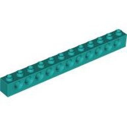 3895-39G Technic, steen 1x12 met 11 gaten turquoise, donker gebruikt *1D057