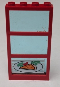 6160c03pb08-5G Raam 1x4x6 Frame met 3 vakken VASTE ruit lichtblauw Pizza (Sticker) rood gebruikt *5S001