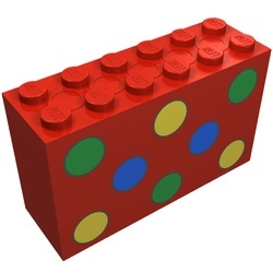 6213p02-5G Steen 2x6x3 met blauwe, groene en gele stippen rood gebruikt *5V000
