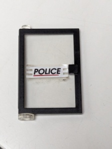 73436c01pb03-11G Deur 1x4x5 links 'POLICE' met rode streep zwart gebruikt *5S054