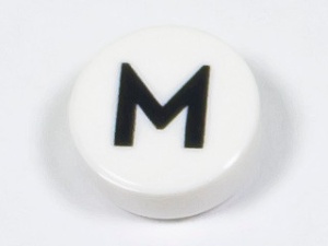 98138pb223 Tegel 1x1 rond letter M wit NIEUW *0L0000