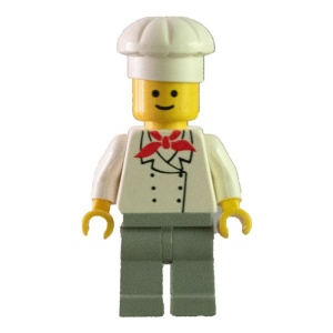 chef004G Chef - Koksmuts, standaard smile, lichjtgrijze benen gebruikt *0M0000