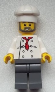 chef021G Chef -Baard en snor witte koksmuts weit pak met rode das zwarte benen gebruikt *0M0000