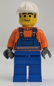 con002G Bouwvakker - Oranje Overall en witte constructiehelm gebruikt *0M0000